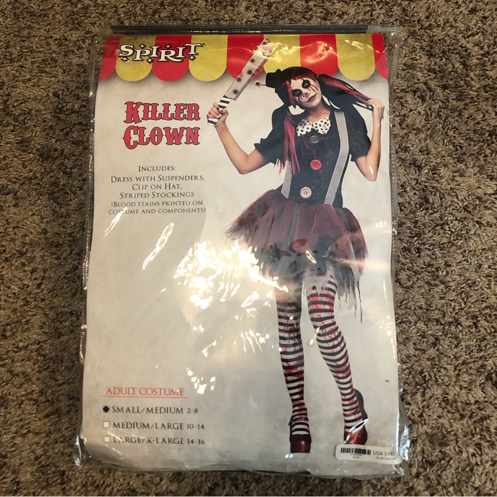 Spirit Halloween S/M Adult Horror Clown Costume